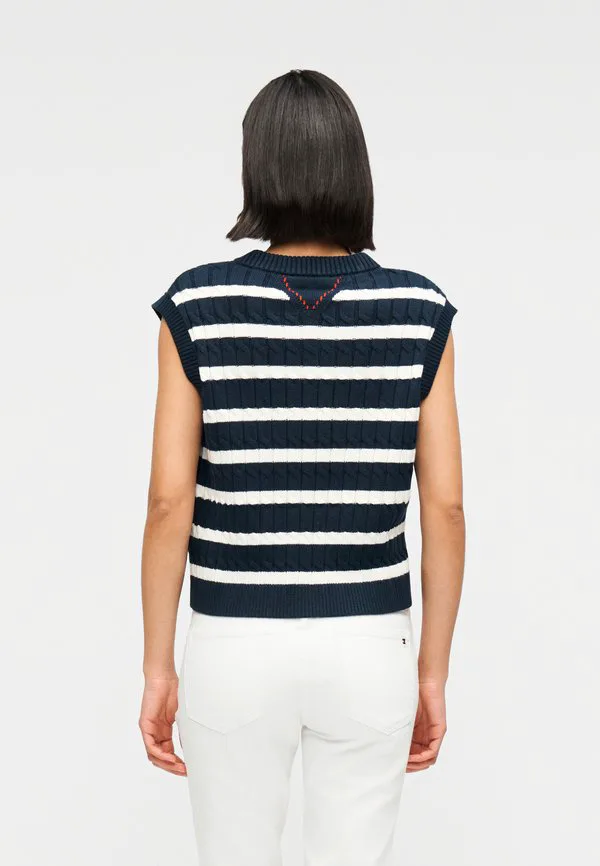 Вязаный свитер-жилет с v-образным вырезом и косами Tommy Hilfiger, Dark Night Navy/Ivory Petal — фото 3