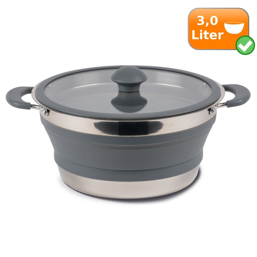 

Складной кухонный набор - набор из 4 кастрюль по 1,0 л + кастрюля 3 л + сито + кастрюля.. Kampa, серый