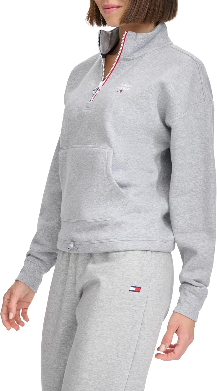 Женская флисовая толстовка Tommy Hilfiger с застежкой-молнией Quarter Zip, Pearl Heather Grey — фото 3