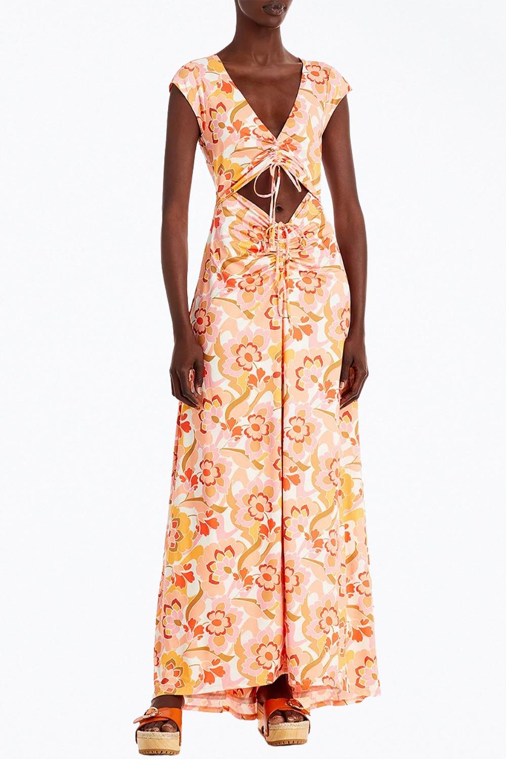 

Платье макси с вырезом Lizette Slinky Knit Vintage Coral Floral AFRM