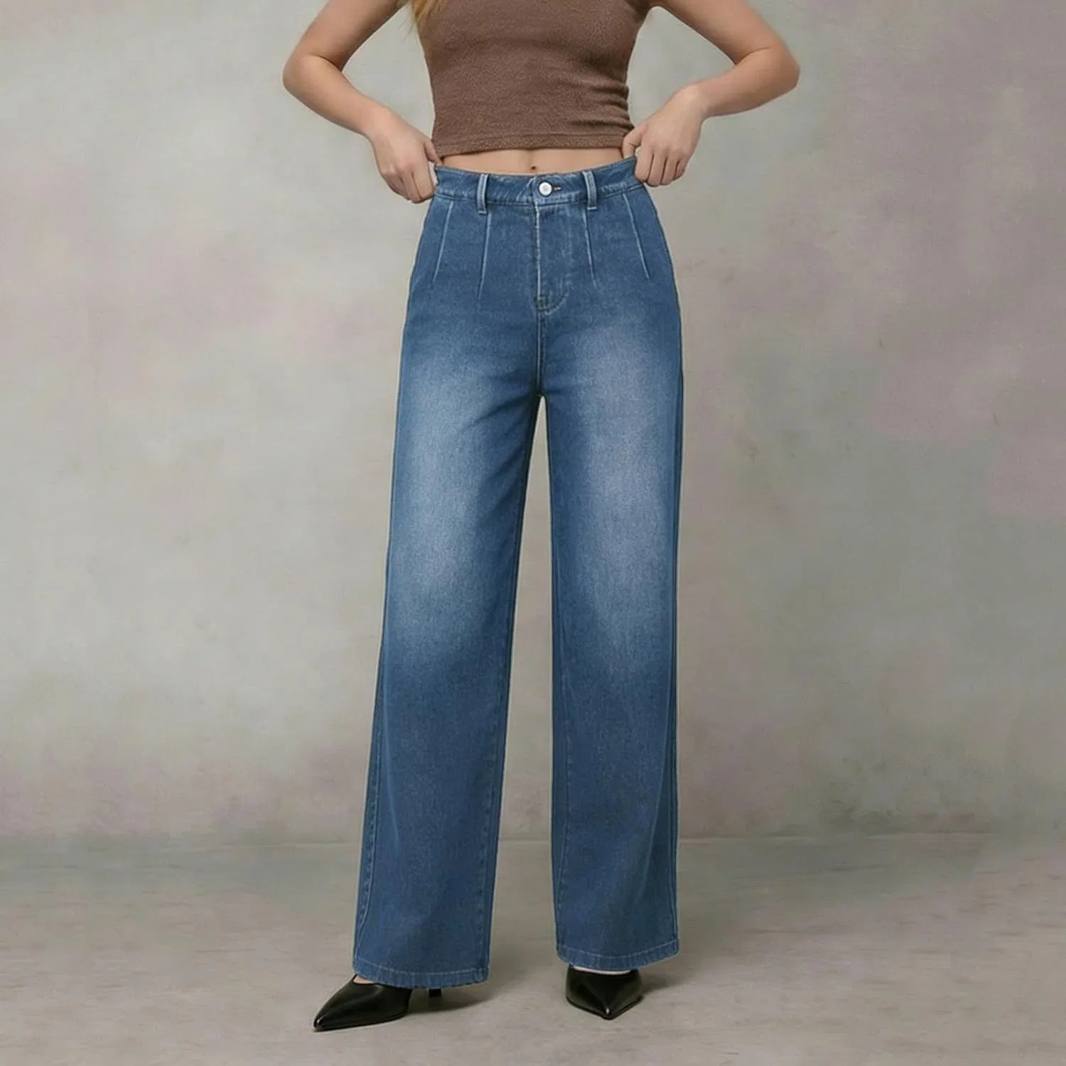 Джинсы прямые Wide Leg, без бренда, синий — фото 2