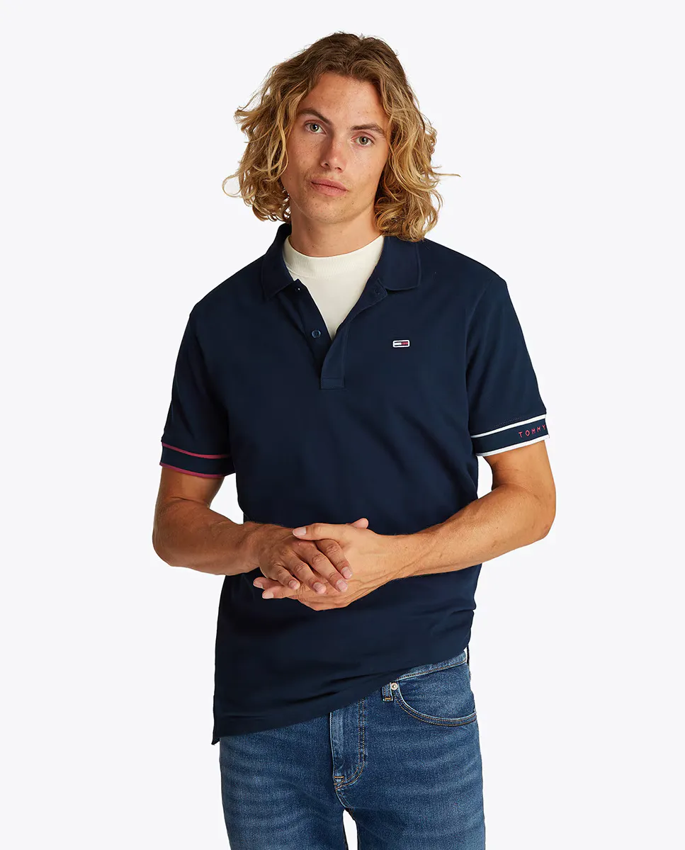

Мужская рубашка-поло с короткими рукавами, облегающего кроя Tommy Jeans, темно-синий