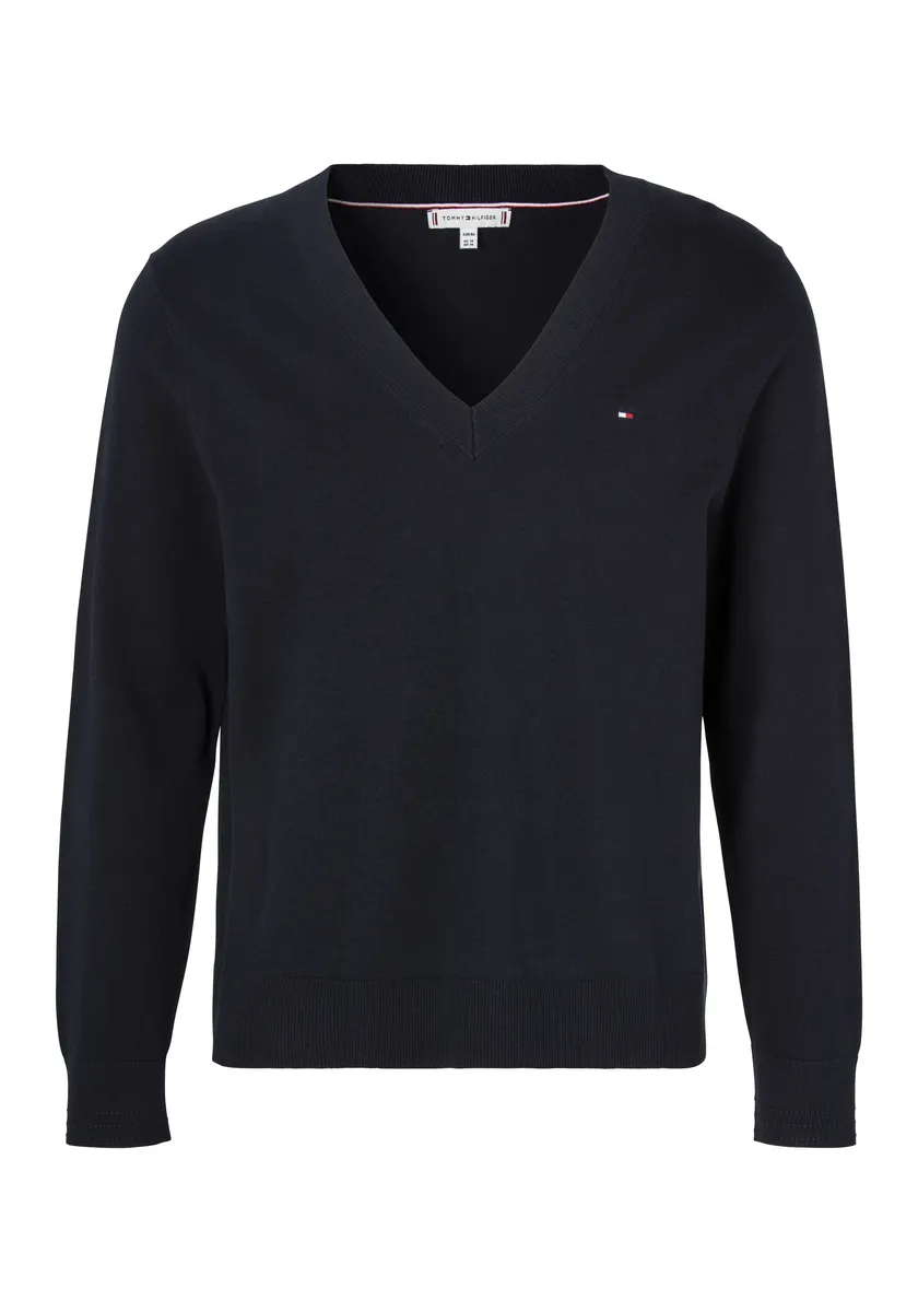 

Свитер Tommy Hilfiger Curve с V-образным вырезом "CRV CO JERSEY STITCH V-NK SWT", больших размеров, V-образный вырез, цвет Desert Sky