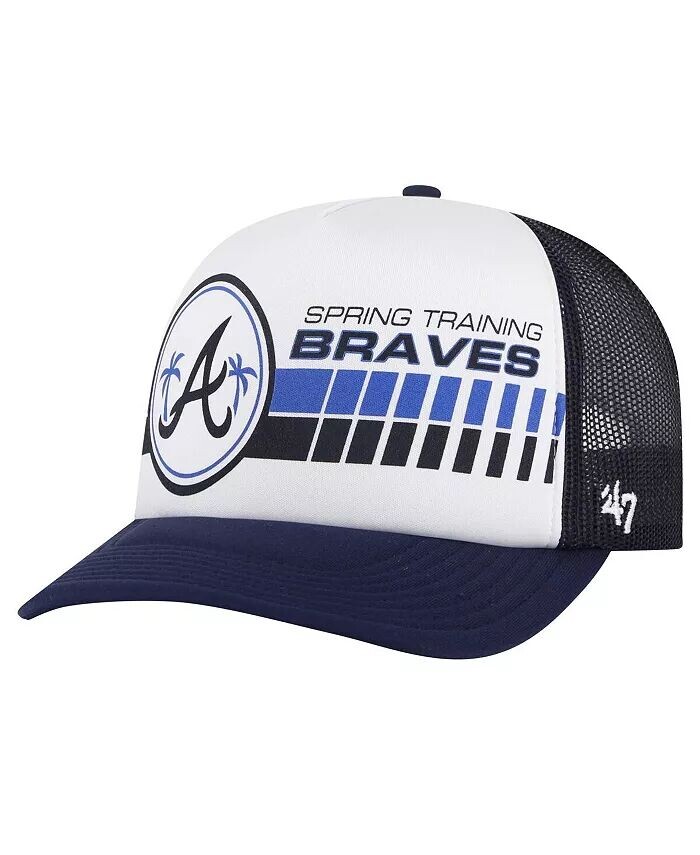 

Мужская белая, темно-синяя регулируемая шапка Atlanta Braves 2024 Spring Training Foam Trucker '47 Brand, белый