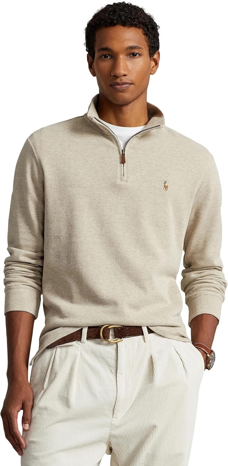 POLO RALPH LAUREN Мужской классический свитер-пуловер Estate-Rib с застежкой-молнией на четверть, Ralph-Lauren Tuscan Beige — фото 2