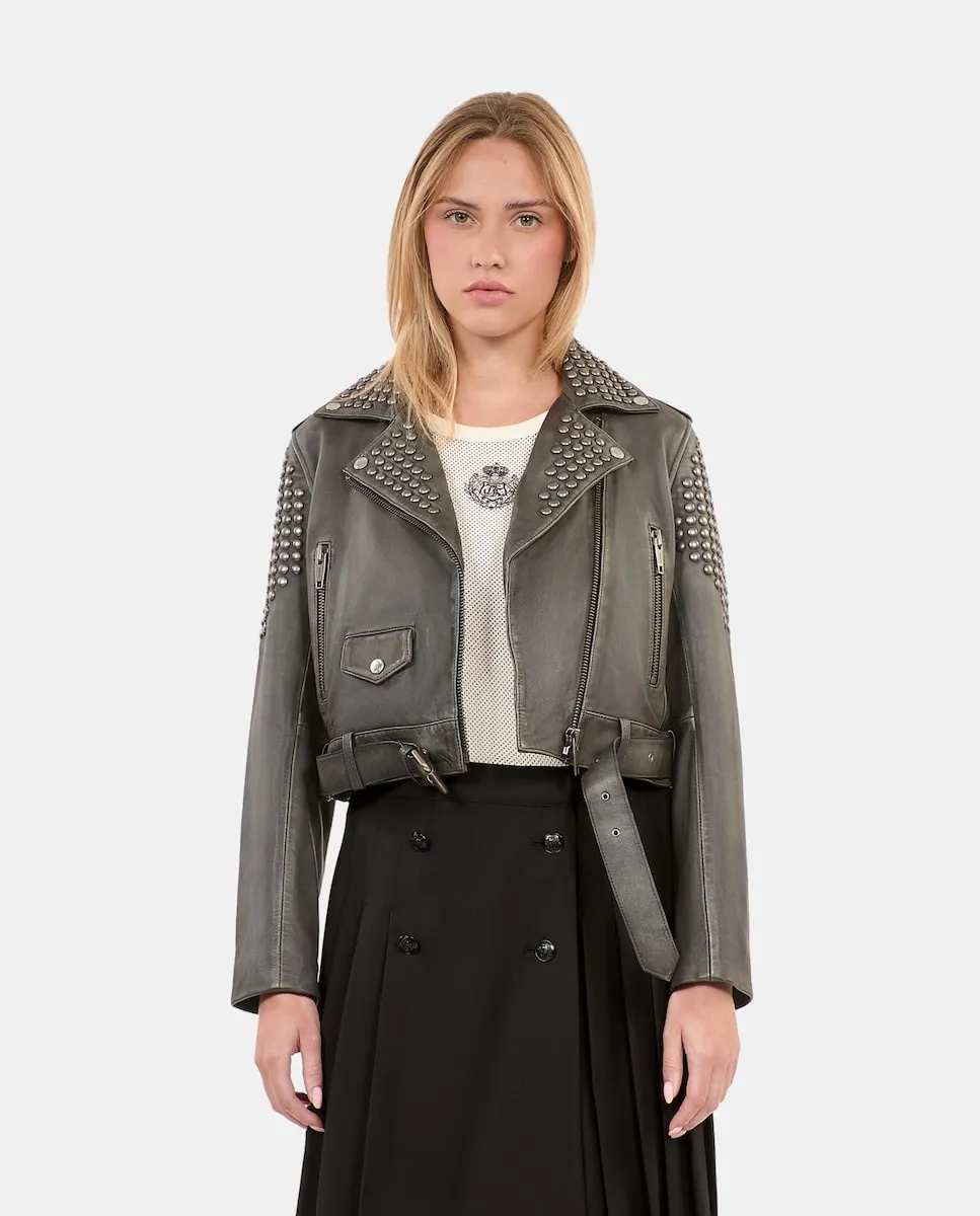 

Женская кожаная куртка с заклепками The Kooples, черный