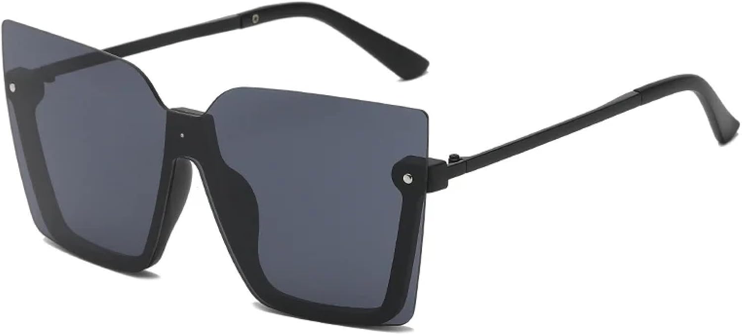 

Большие солнцезащитные очки для женщин в винтажном стиле, ретро, ​​большие солнцезащитные очки с защитой от УФ-излучения UV400, модные очки без оправы для женщин TKKTLLT, Matte Black