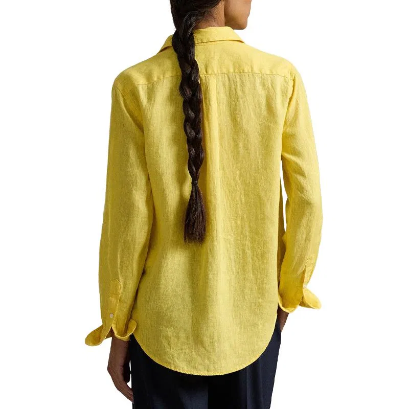 Рубашка с вышитым логотипом и закругленным низом Polo Ralph Lauren, Oasis Yellow — фото 4