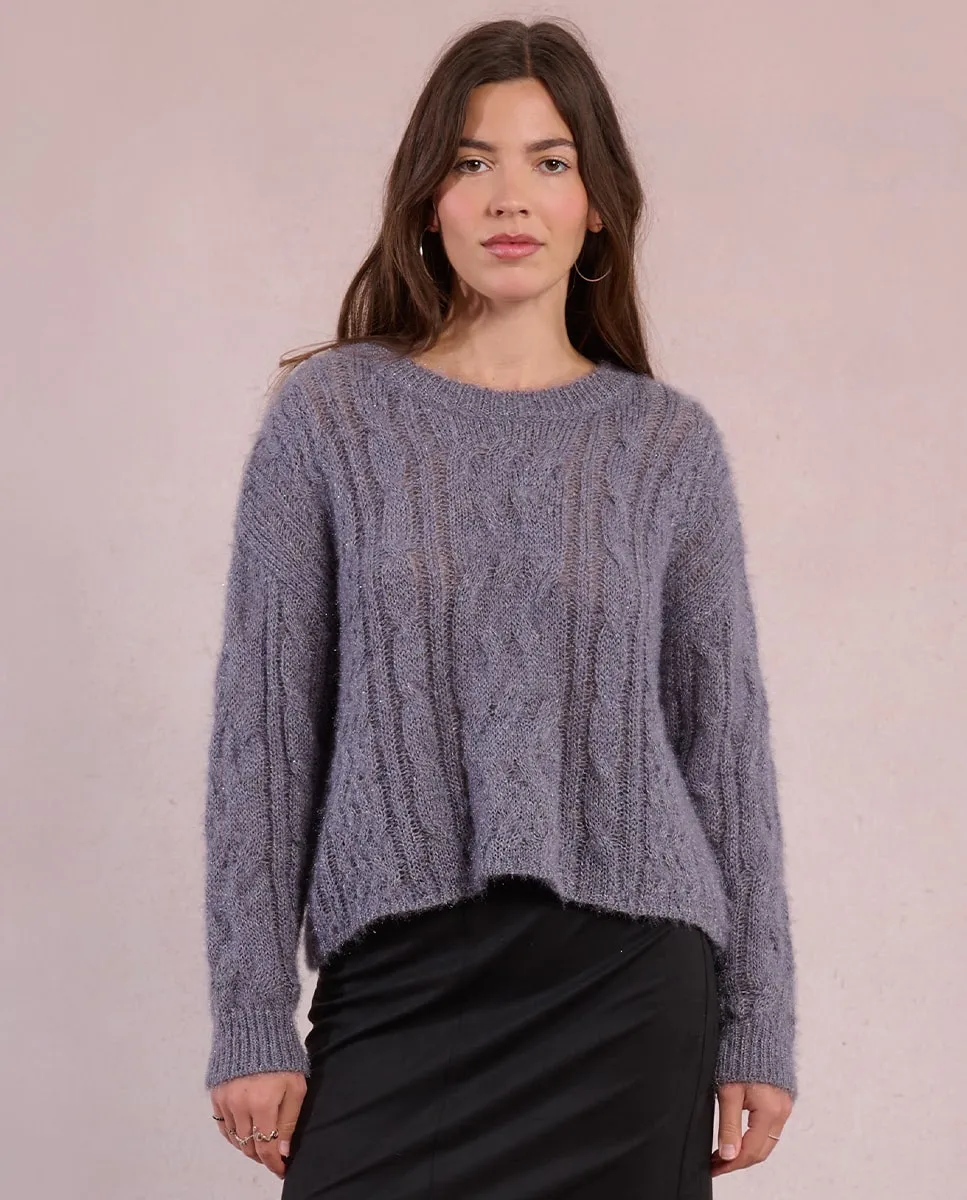 

Женский джемпер с длинными рукавами в ажурной вязке Molly Bracken, серый