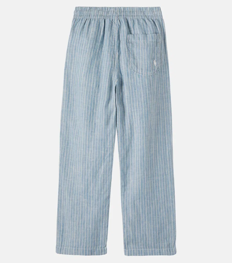 Полосатые льняные брюки Polo Ralph Lauren Kids, синий — фото 3