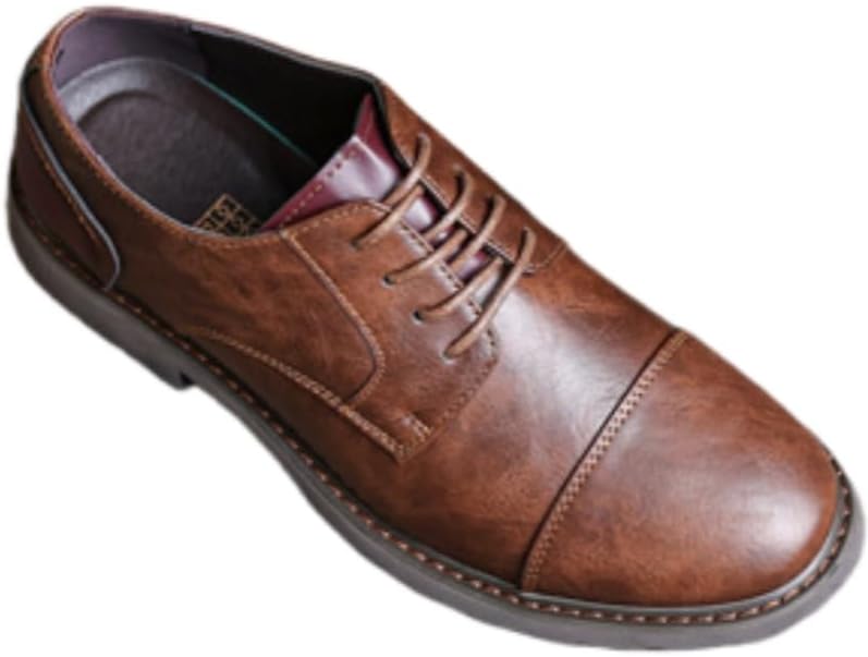 

Мужские кожаные туфли большого размера - повседневные деловые оксфорды с прочностью рабочей обуви для улицы Hoalox, коричневый