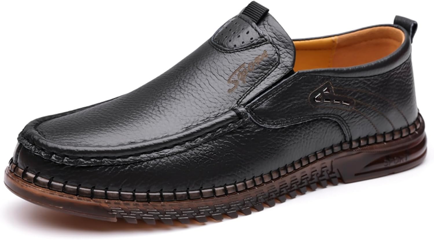 

Мужские ручной работы кожаные лоферы без шнурков, повседневные легкие мягкие нескользящие туфли для ходьбы, вождения и работы в офисе Khwfjas, черный
