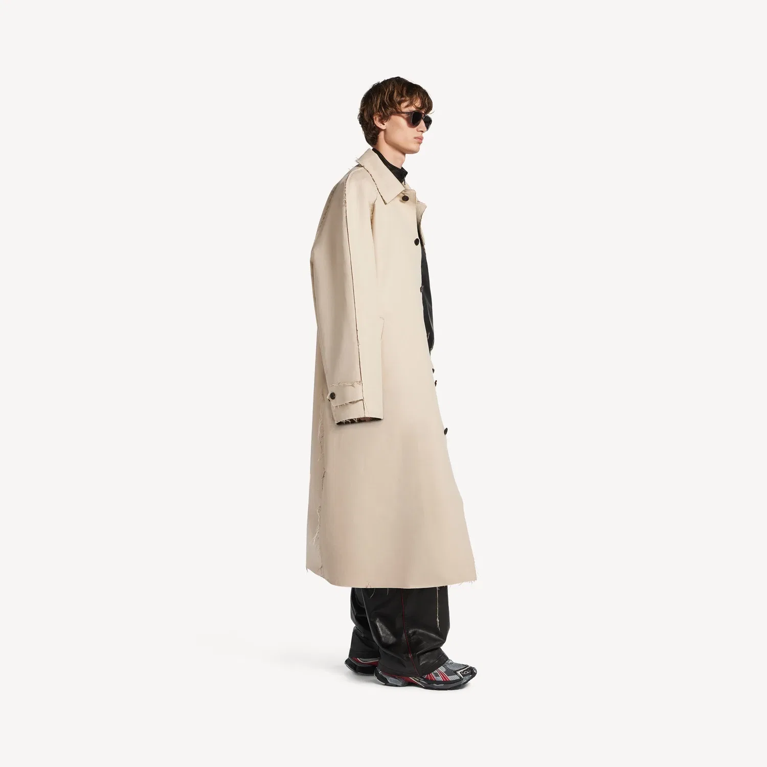 Мужское пальто-каркоут с необработанными краями бежевого цвета BALENCIAGA, бежевый — фото 3