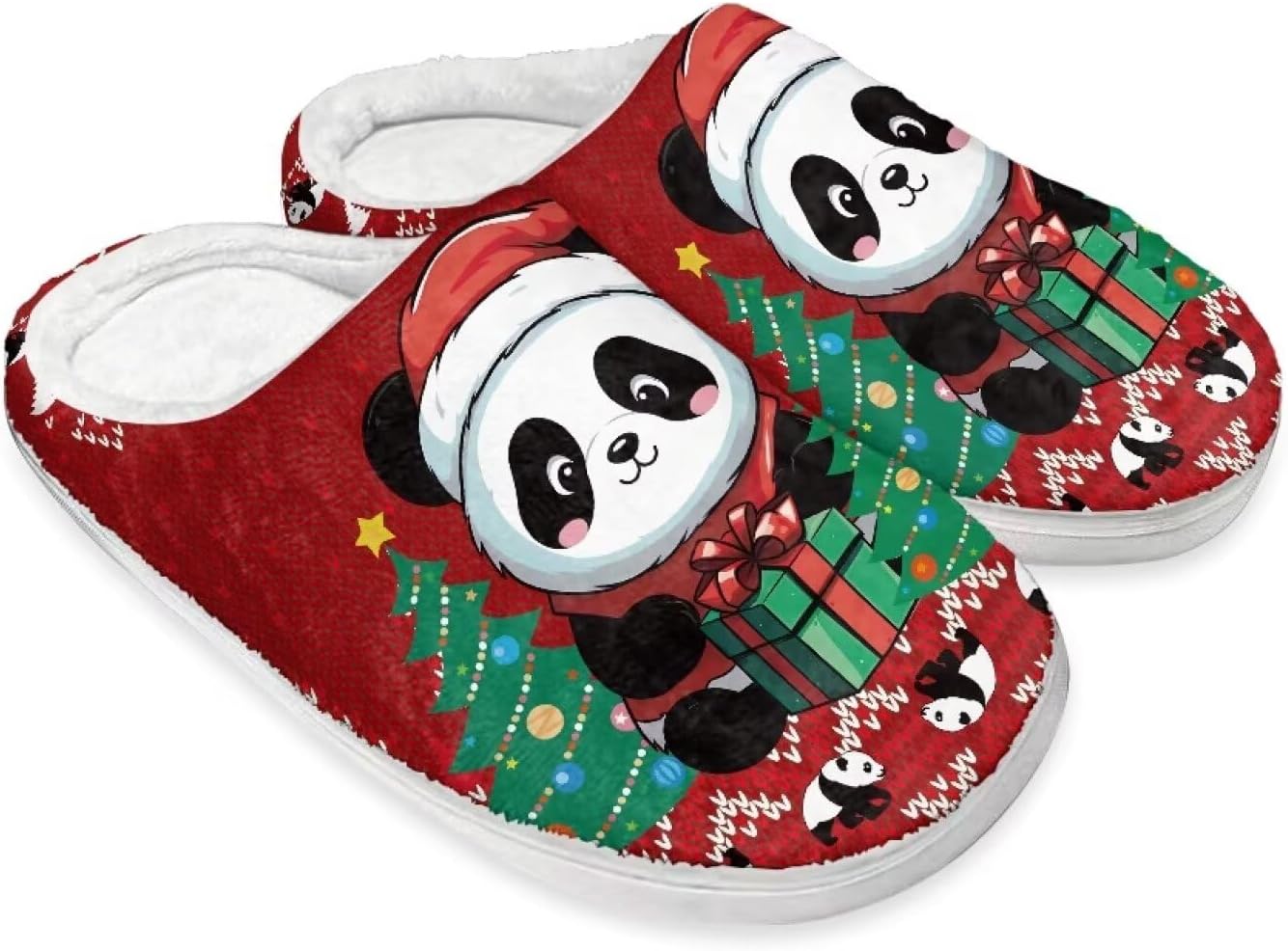 

Домашние тапочки Buxolandt Holiday Thanksgiving для женщин и мужчин- мягкие теплые тапочки для спальни, Christmas Panda Print
