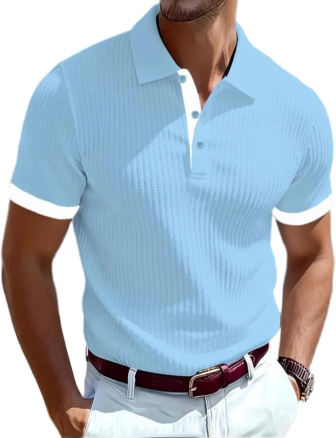 

Мужская поло с коротким рукавом Ribbed Breathable Button Down