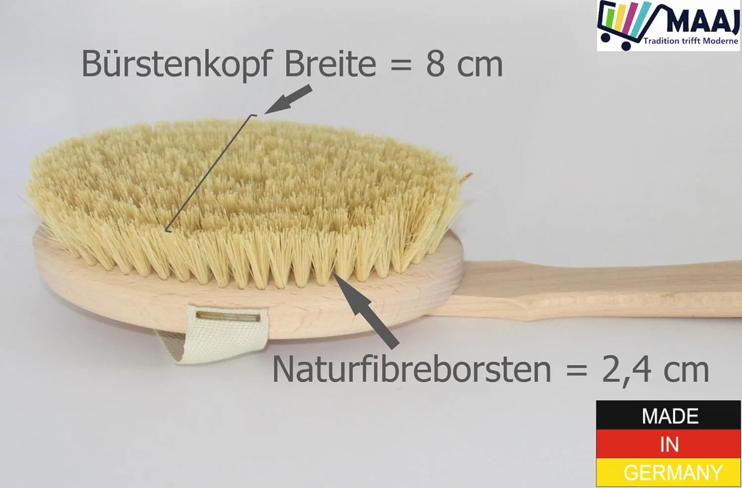 Массажная щетка для ванны XL с длинной ручкой от MAAJ, 48 см Bürstenfabrik - Made In Germany — фото 4