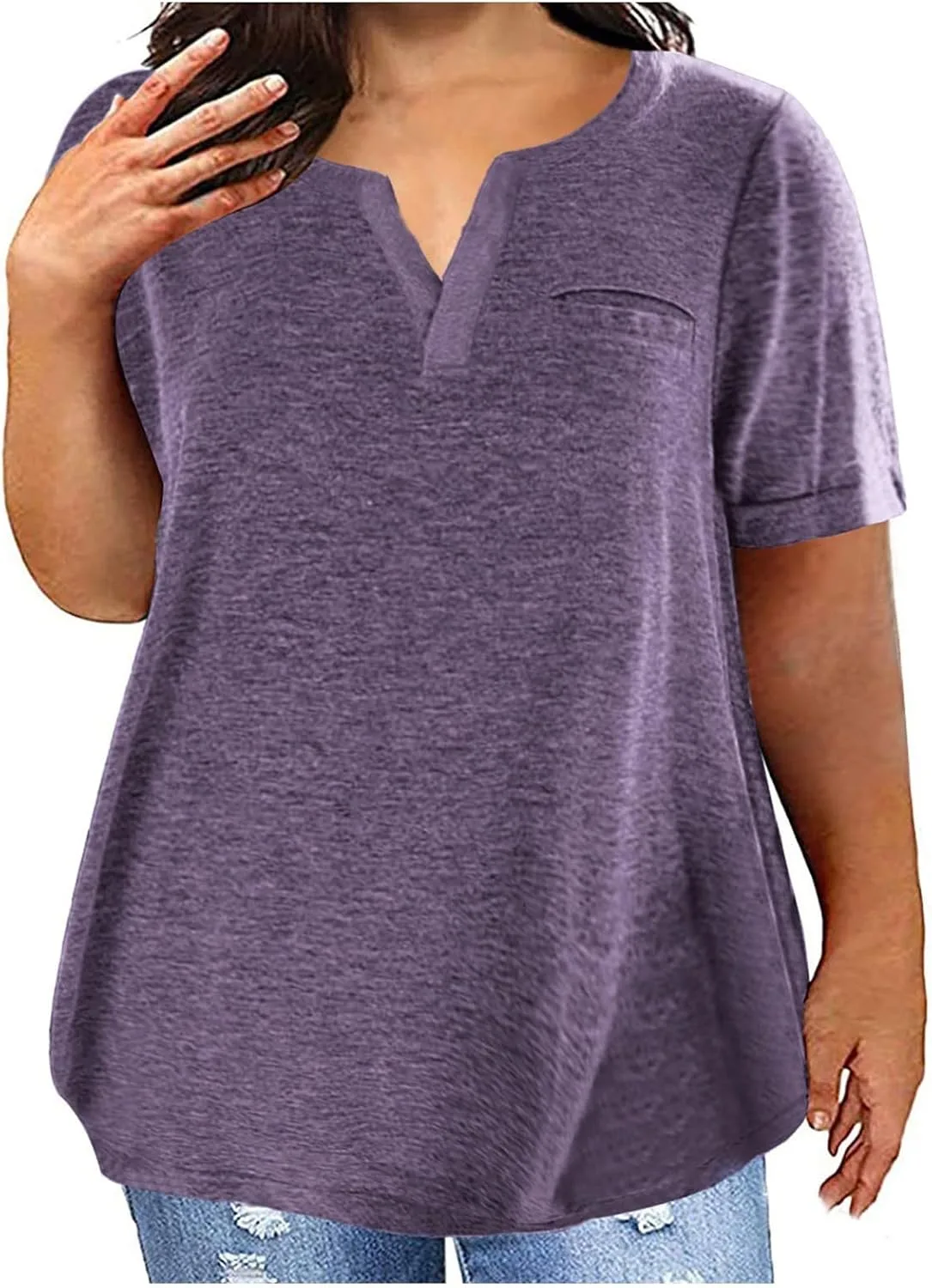

Летняя хлопковая футболка для женщин Plus Size с коротким рукавом и V-образным вырезом Dovford
