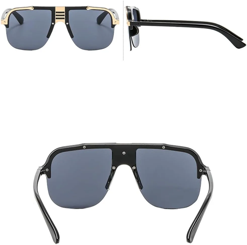 

Солнцезащитные очки без оправы для женщин и мужчин, большие, в стиле ретро, ​​с плоской верхней частью, крупные, с защитой от УФ-излучения UV400 TVTBBVV, Black Gray