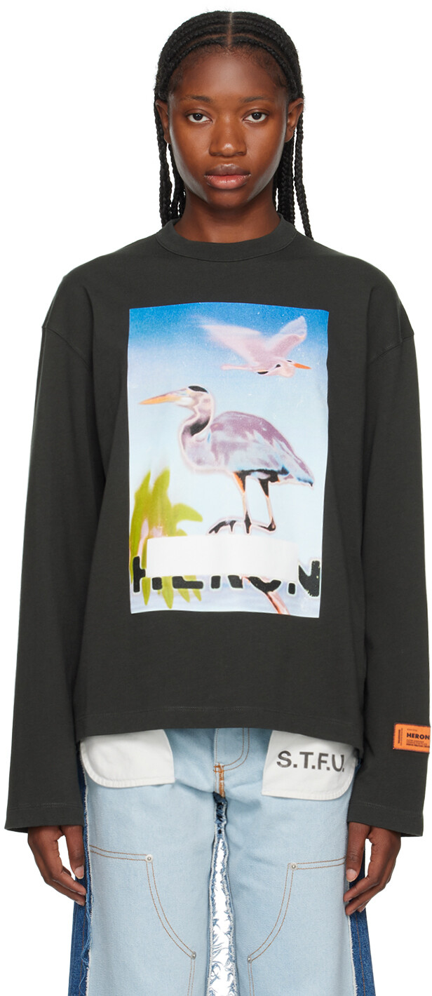 

Зеленая футболка с цензурной цаплей Heron Preston, Зеленый, Зеленая футболка с цензурной цаплей Heron Preston