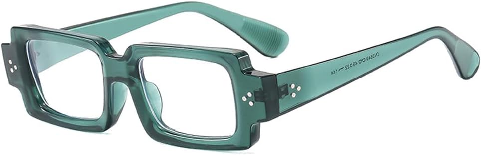 

Ретро маленькие прямоугольные солнцезащитные очки для женщин с заклепками, защита от УФ-излучения UV400, оправа для мужских очков с прозрачными линзами HCPIHF, Green Clear