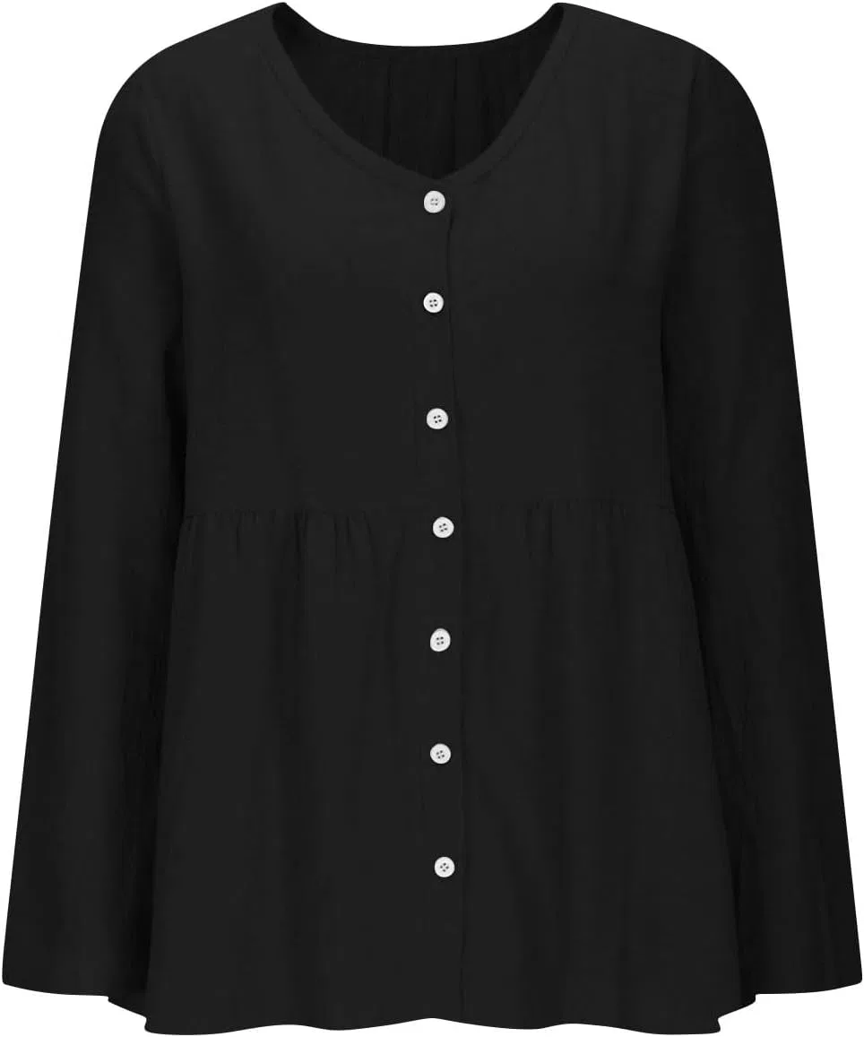 Блуза женская из льна и хлопка Generic, черный — фото 4