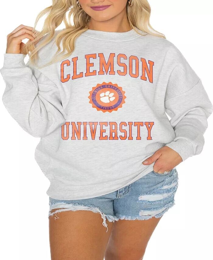 

Женская флисовая толстовка-пуловер с заниженными плечами Steel Clemson Tigers Good Vibes Premium Gameday Couture