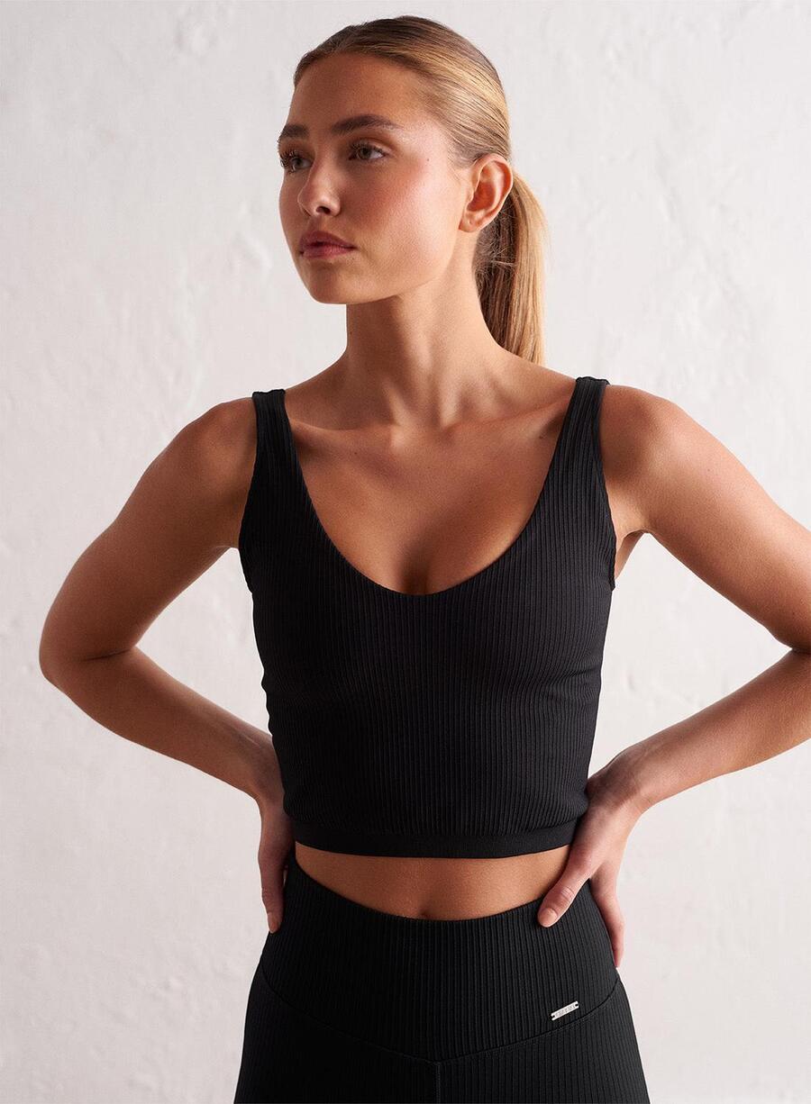 

AIM'N Женский спортивный бюстгальтер для йоги, бесшовный бралетт в рубчик, черный