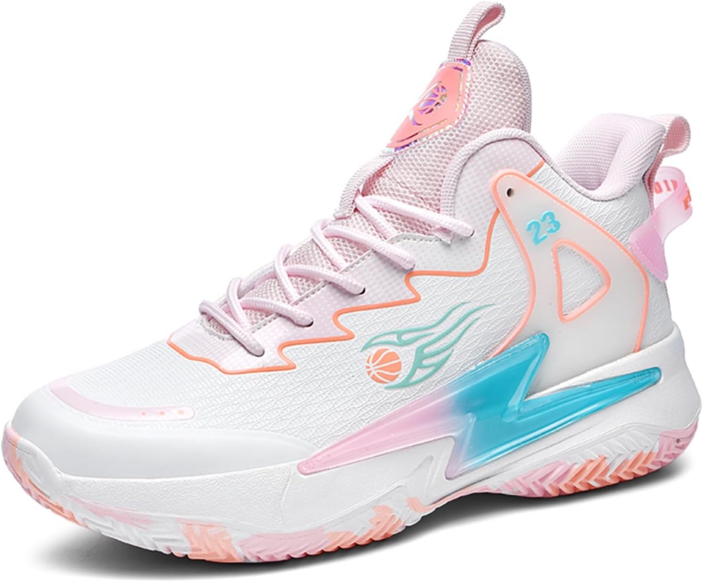 

Мужские высокие модные кроссовки на шнуровке с сетчатым верхом, для баскетбола, с противоскользящей подошвой, дышащие, удобные, спортивные кроссовки для тренировок и бега Boaobaihuo, белый/красный