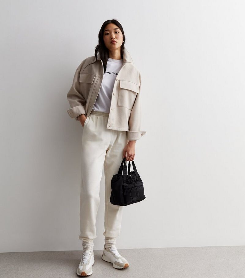 

Белые джоггеры из хлопковой смеси с манжетами New Look, белый