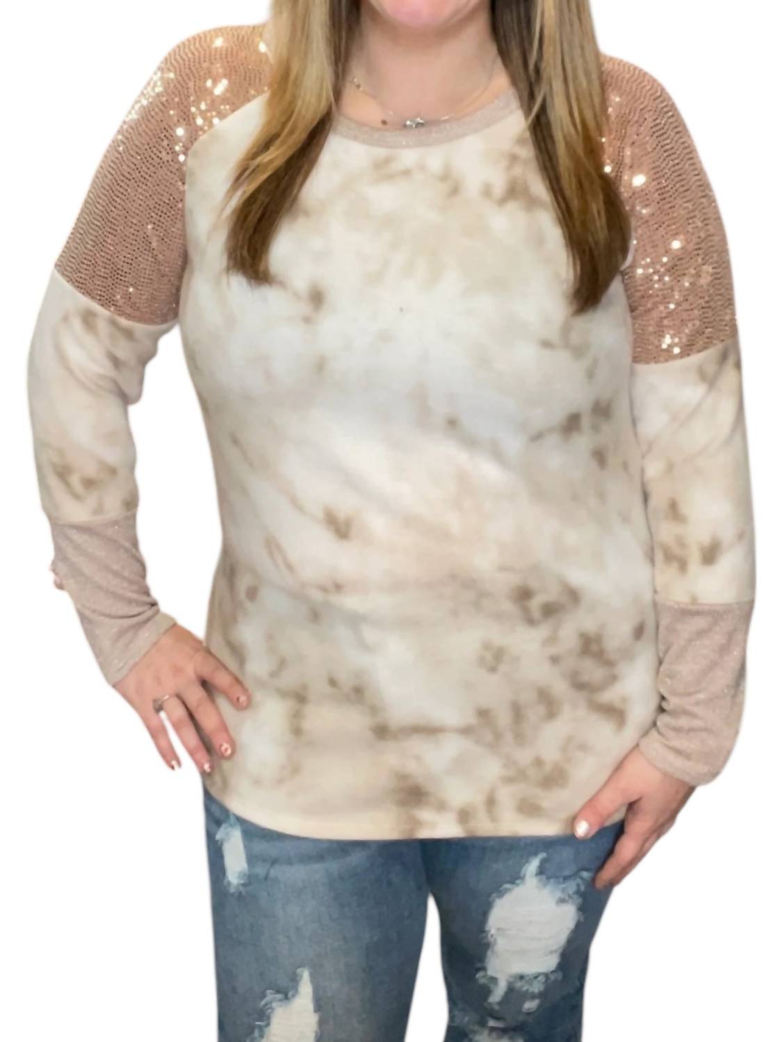 

Футболка с пайетками на плечах Tie Dye коричневого цвета honeyme