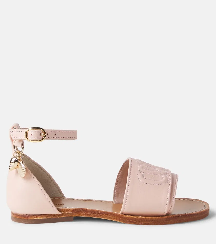 Кожаные сандалии с логотипом Chloé Kids, розовый — фото 4