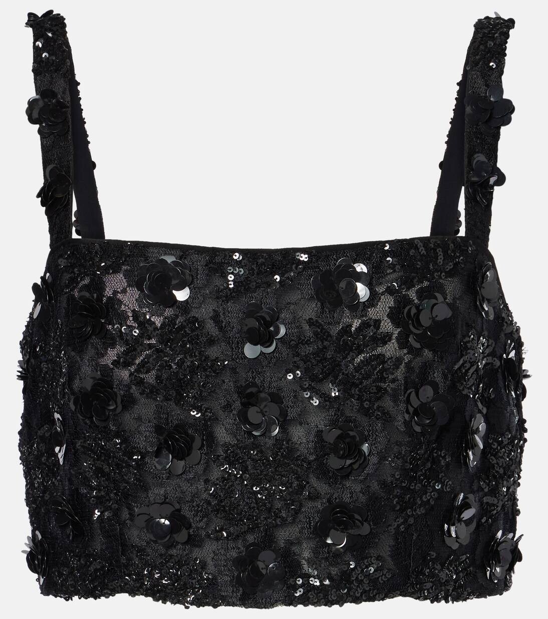 

Укороченный топ с цветочной аппликацией и пайетками Dolce&Gabbana, черный