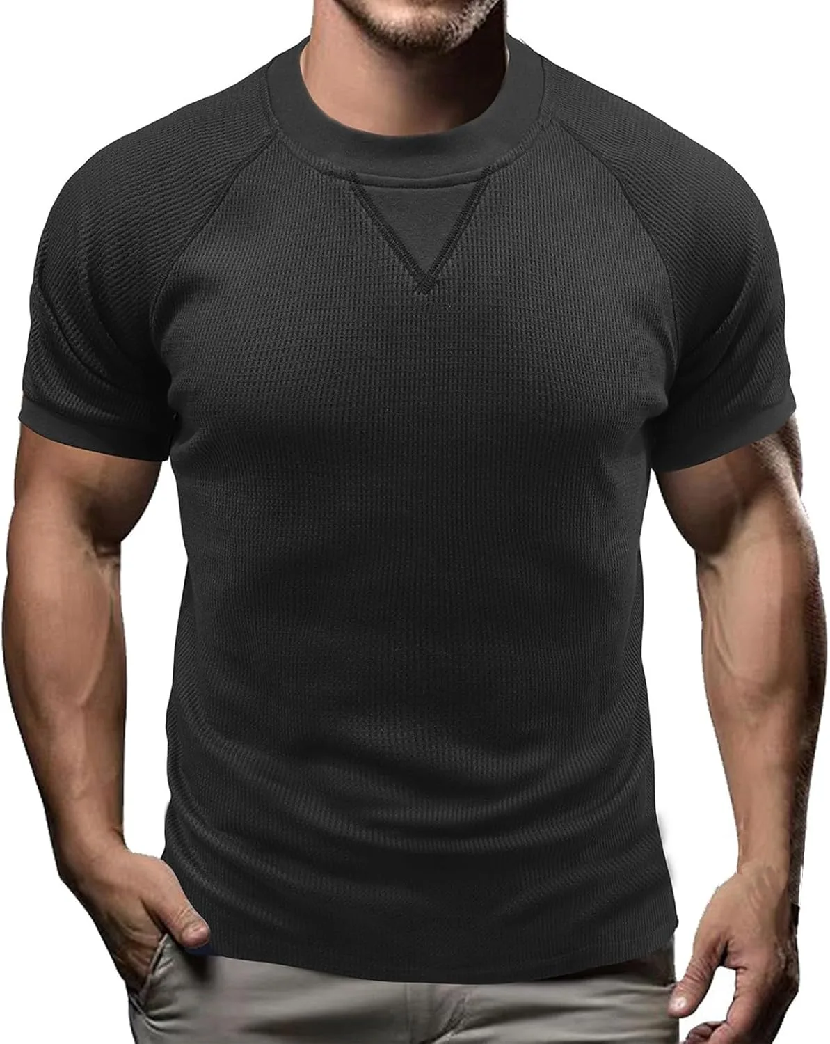 

Мужская футболка Muscle T с коротким рукавом и классическим круглым вырезом QUNPIU