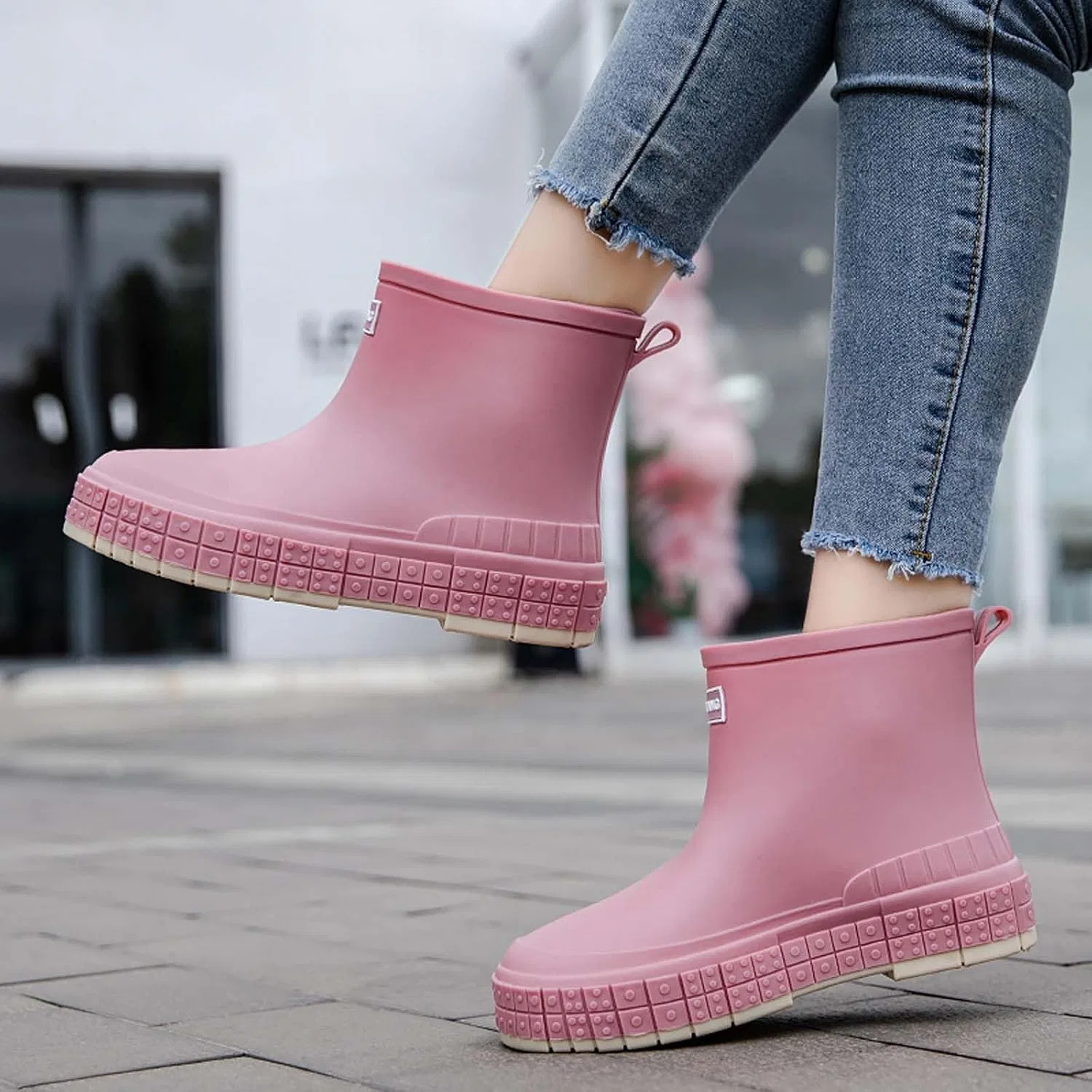 Резиновые сапоги полувысокие водонепроницаемые Bastwahl, A03 Pink — фото 3
