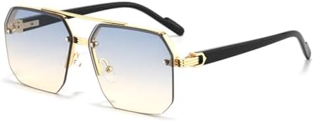 

Женские модные солнцезащитные очки без оправы, прямоугольной формы, с двойной перемычкой, классический градиентный цвет, защита от ультрафиолета UV400 MTZJH, Blue Gradient Yellow