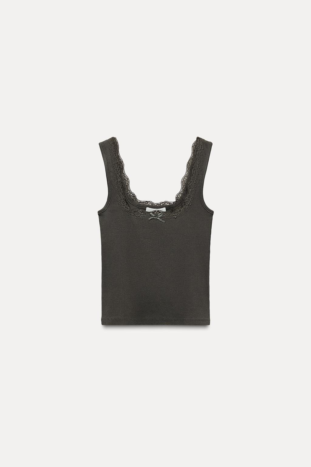 

Кружевной топ на бретельках ZARA, цвет Dark grey