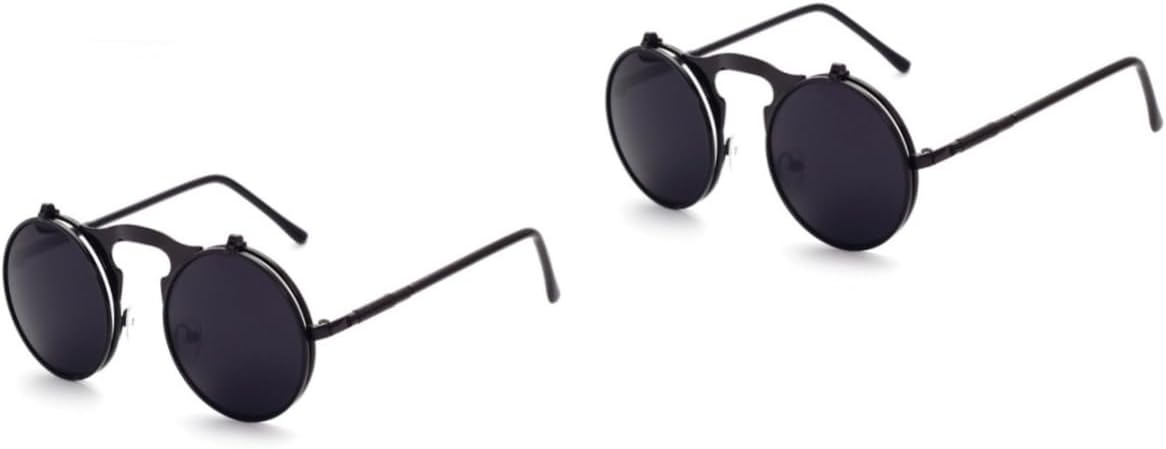 

2 круглые поляризованные солнцезащитные очки для мужчин и женщин в стиле ретро с античной металлической оправой, удобные для активного отдыха на природе, черная оправа, светоотражающие линзы WOFASHPURET, Blackx2pcs