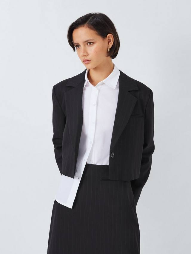 

Укороченный блейзер в тонкую полоску John Lewis ANYDAY, цвет Black Pinstripe