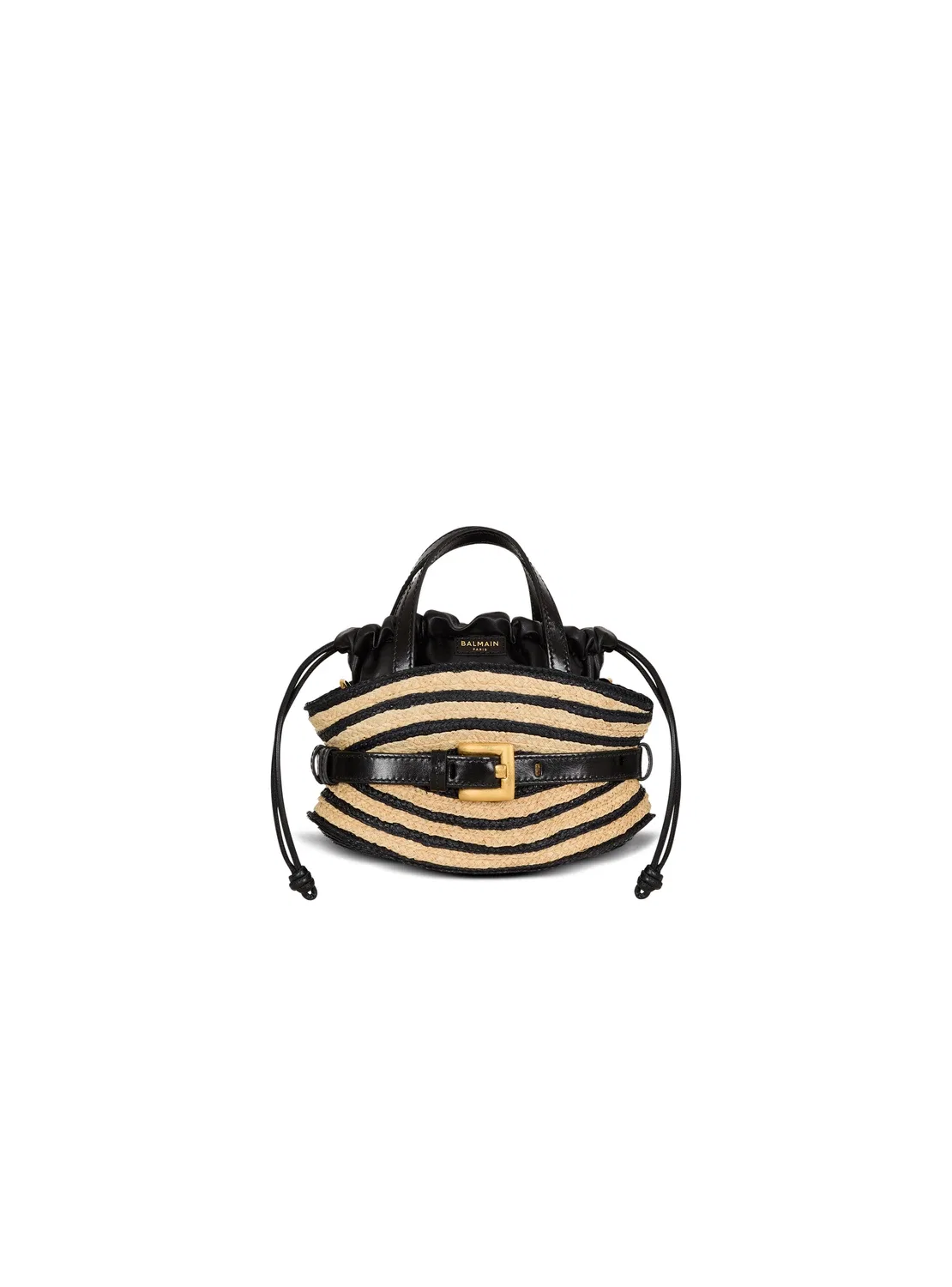 Мини-сумка Shuffle из гладкой кожи и рафии BALMAIN, бежевый