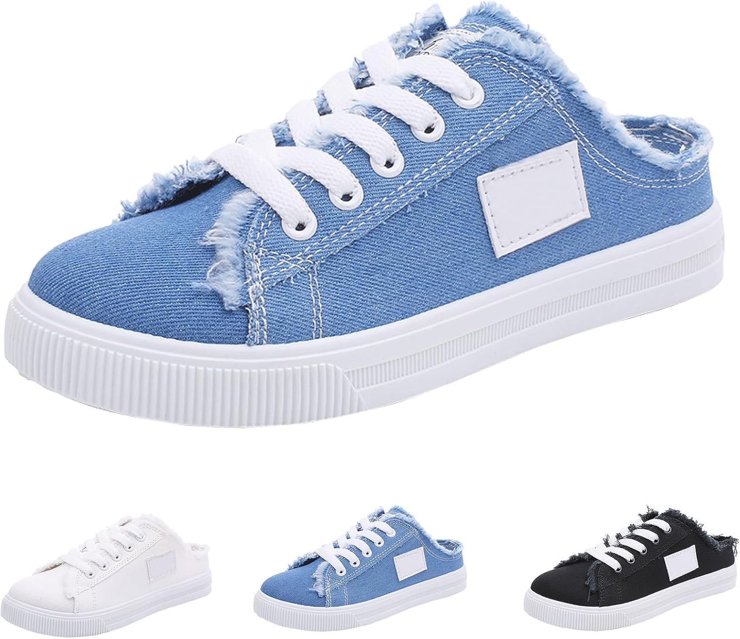 

Женские тканевые мюли, модные повседневные тапочки на плоской подошве, однотонные, летние легкие с закрытым носком и открытой пяткой, низкие или шнурованные прогулочные туфли, классические удобные балетки Kajxz, синий