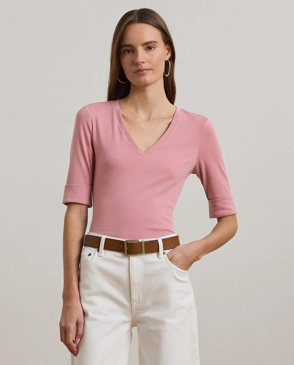 

Женская футболка из хлопка с V-образным вырезом Lauren Ralph Lauren, цвет Rosa