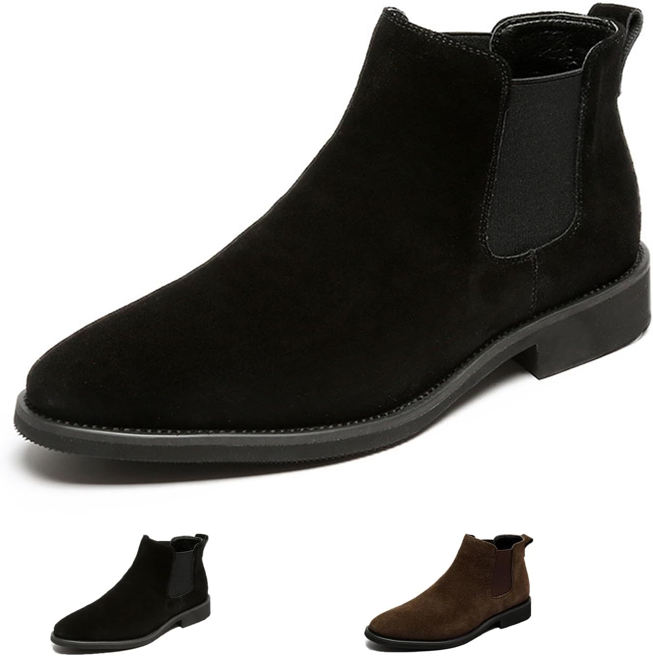 

Мужские замшевые ботинки KCTRFSJ с заостренным носком, на мягкой подошве без каблука, нескользящие короткие ботинки Челси, модные высокие повседневные и формальные ботильоны, черный