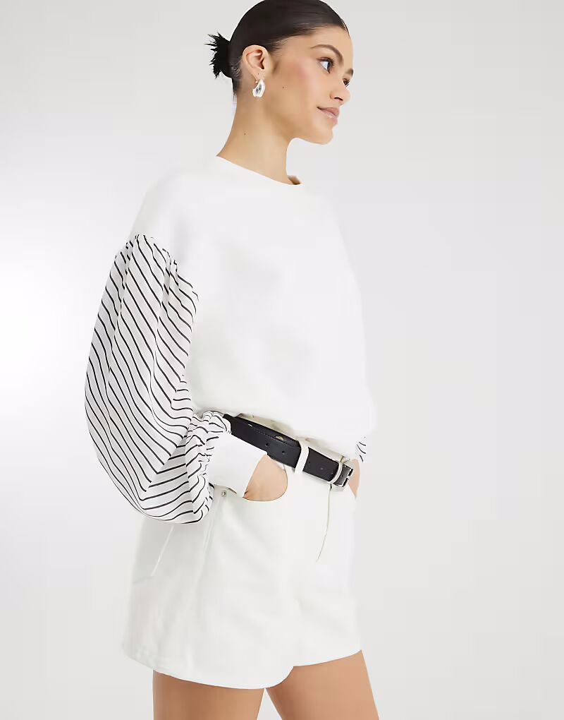 

Толстовка River Island Stripe с гибридными рукавами кремового цвета