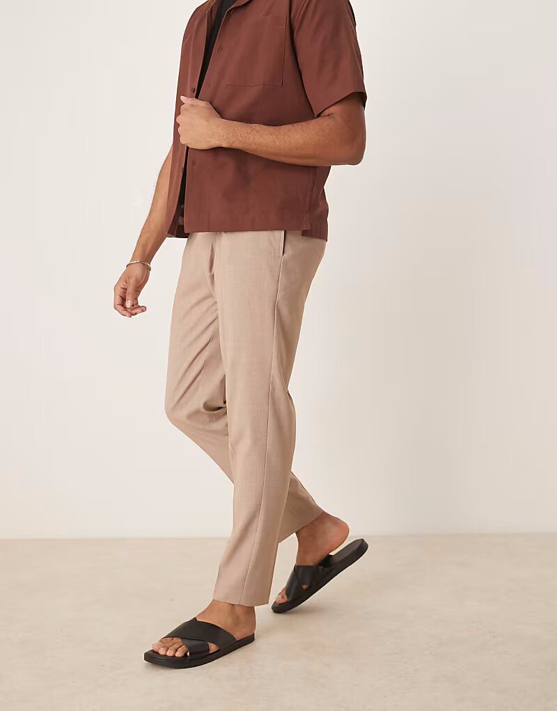 

ASOS DESIGN элегантные зауженные брюки со складкой спереди в меланжевом цвете