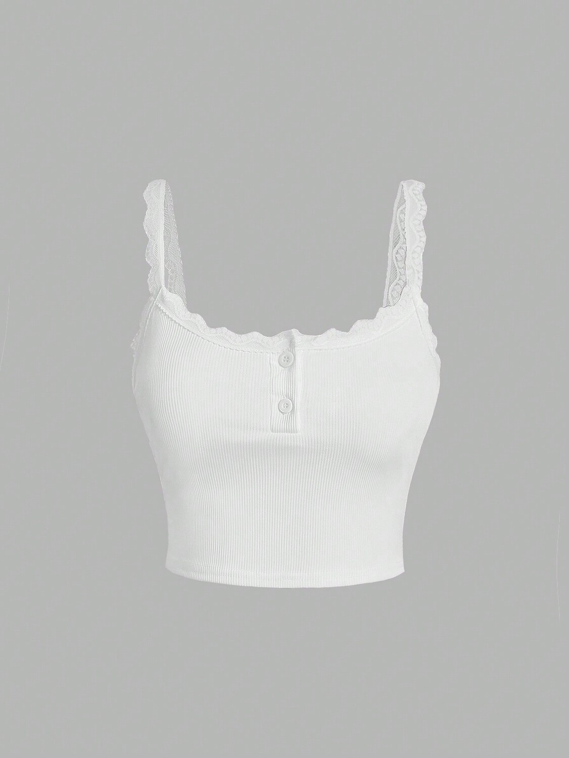 

SHEIN Qutie, однотонный цвет, кружевной край, бретельки-спагетти Майка на бретельках, белый цвет