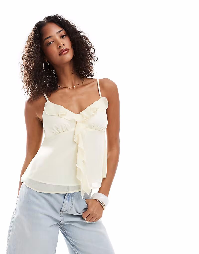 

Топ Miss Selfridge из шифона с оборками цвета пахты