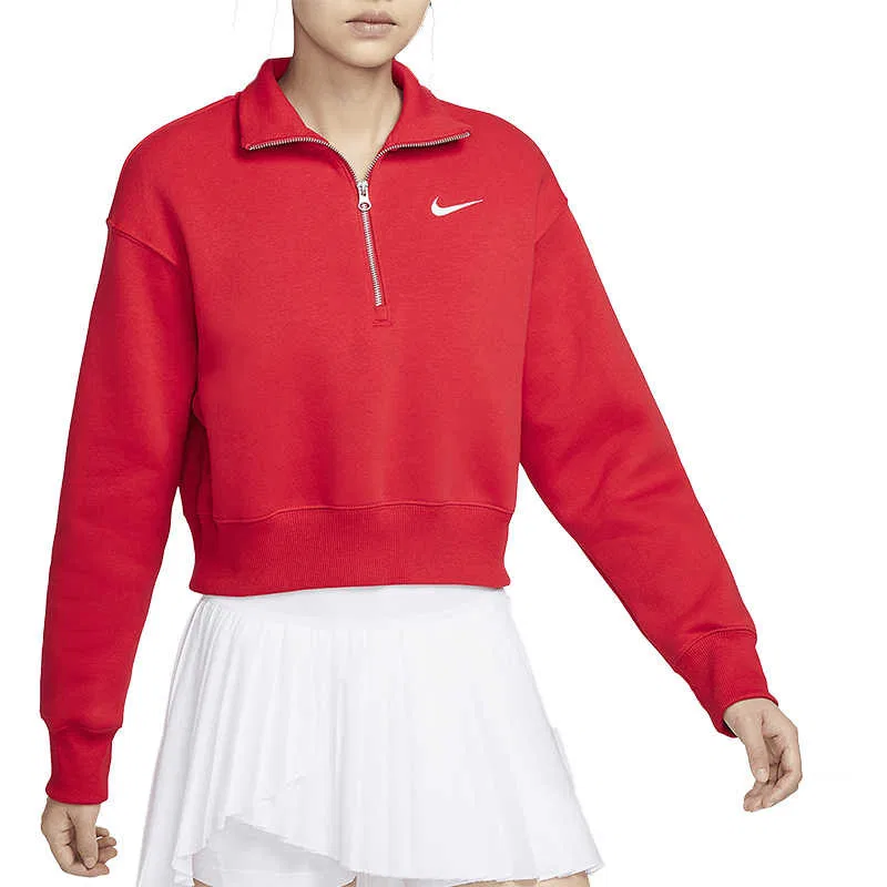 Женский полузамок с короткой молнией, флисовая толстовка Nike, Red