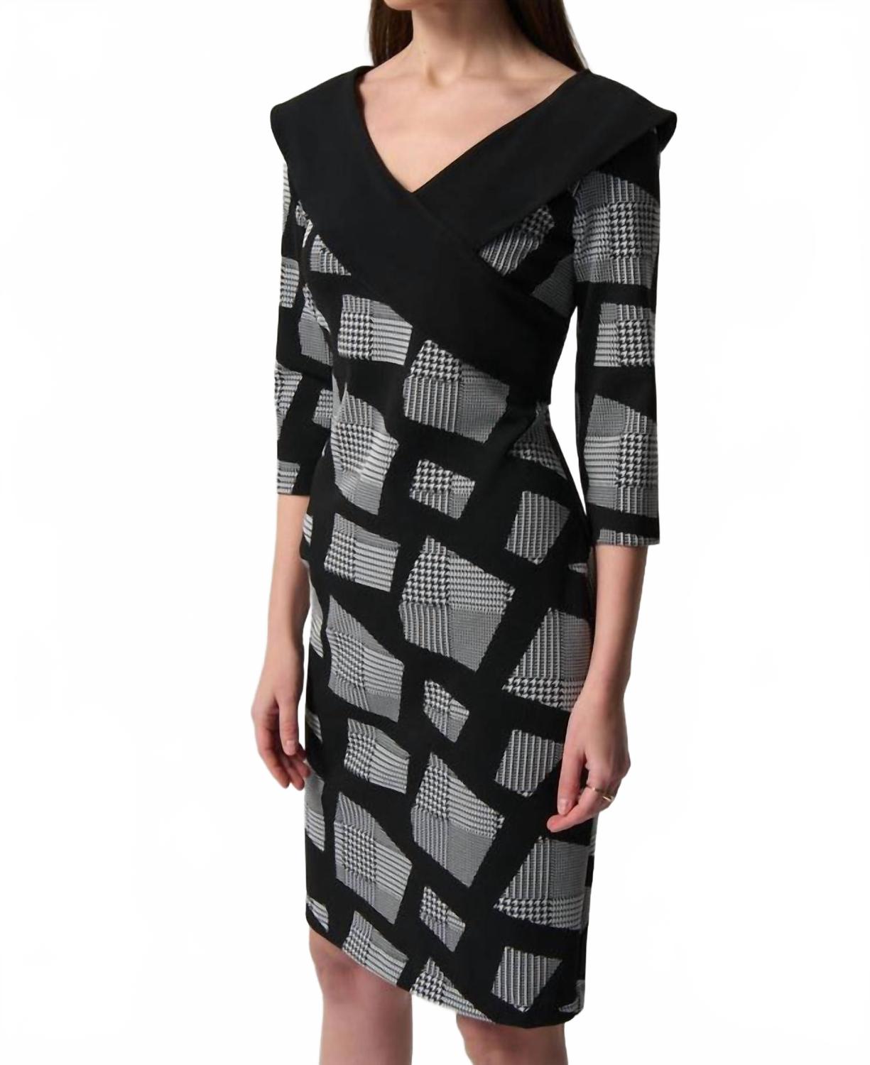 

Черное платье-футляр Geometric Pattern Sheath Kneelneth с геометрическим узором Joseph Ribkoff