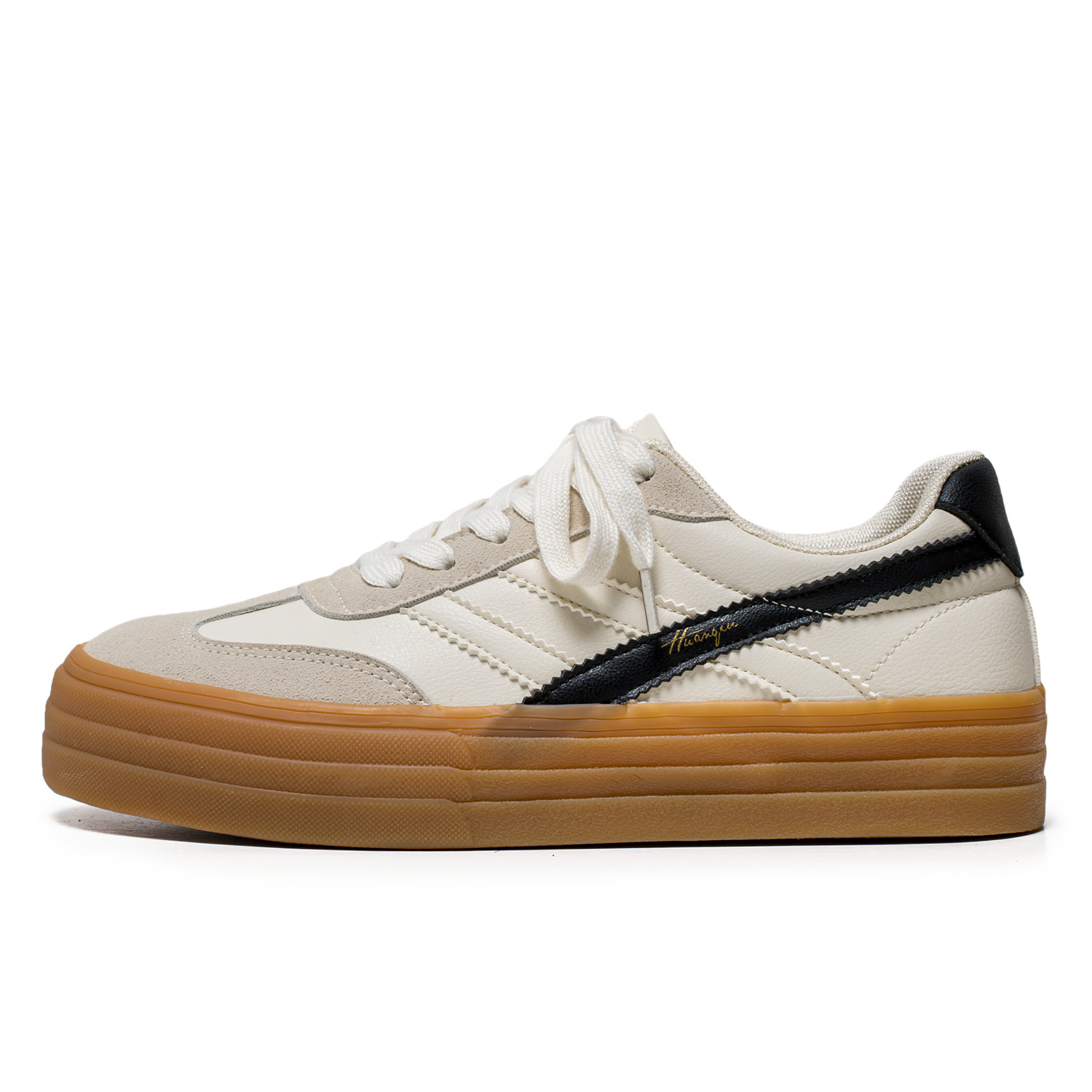 

HUANQIU Антискользящие износостойкие низкие скейтерские кроссовки мужские бежево-черные, цвет Beige Black