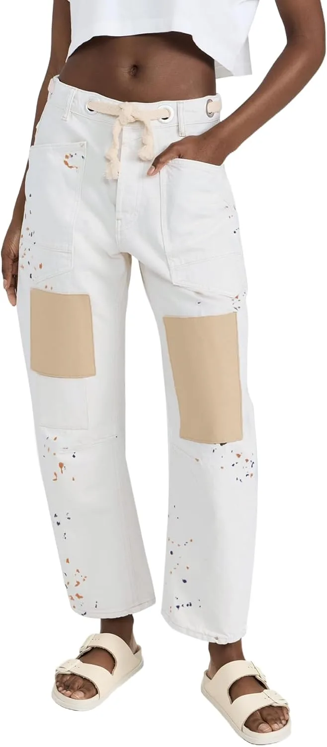 

Kedera женские джинсы baggy barrel horseshoe wide leg patchwork low rise с карманами